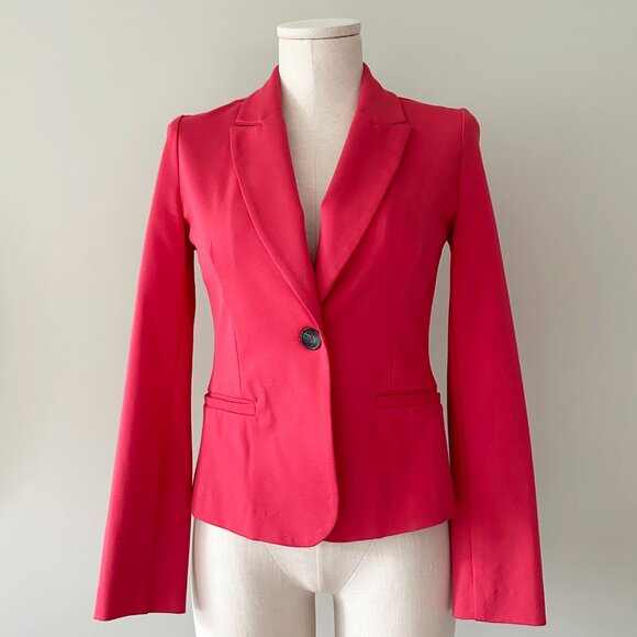 Bright Red Blazer Jacket Womens Size S Jersey Fabric - Picture 1 of 7